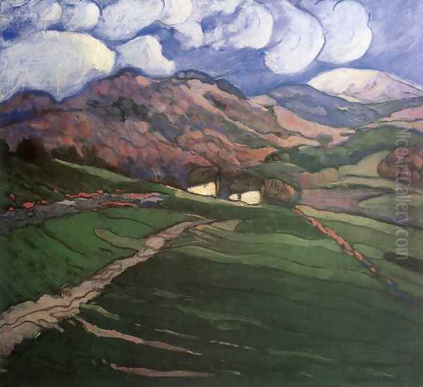 View of Nagybanya with Gutin 1900 Oil Painting by Bela Ivanyi Grunwald