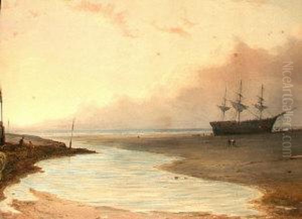 Beached Vessel On The Sands Oil Painting by William Callow