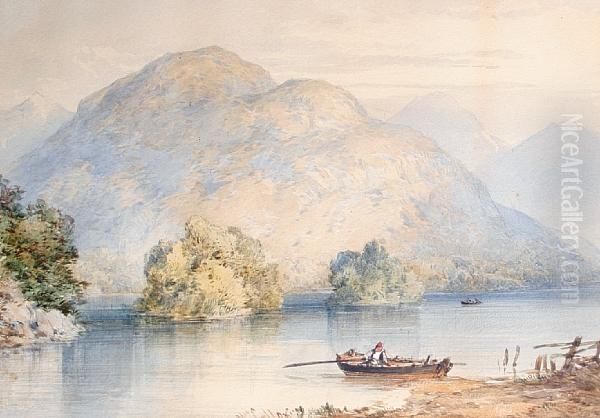 Rowing On A Mountain Lake Oil Painting by William Callow