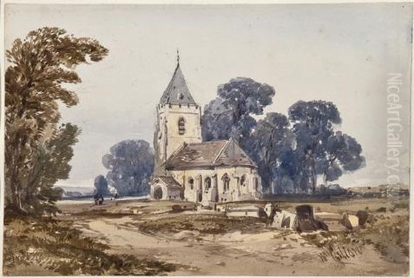 A Country Church Oil Painting by William Callow