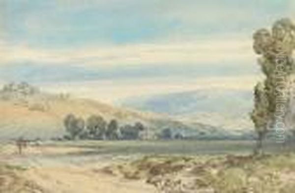 An Extensive Landscape With A Country House Beyond, Figures In The Foreground Oil Painting by William Callow