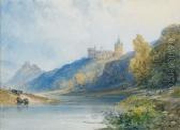 A View Of Goodrich Castle On The Wye Oil Painting by William Callow