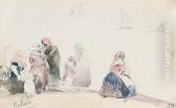 Fisherfolk At Calais Oil Painting by William Callow