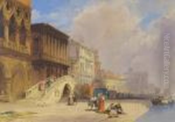 The Riva Degli Schiavoni By The Ponte Della Paglia Oil Painting by William Callow