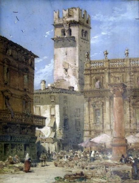 Verona With The Maffei Tower Oil Painting by William Callow