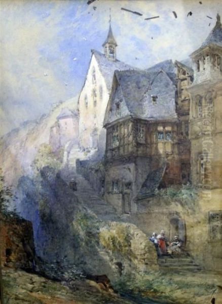 Old Houses At Berncastel On The Moselle Oil Painting by William Callow