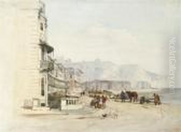 Figures By The Seafront, Dover Oil Painting by William Callow