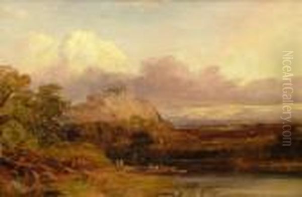 River Landscape With A Distant Castle Oil Painting by William Callow