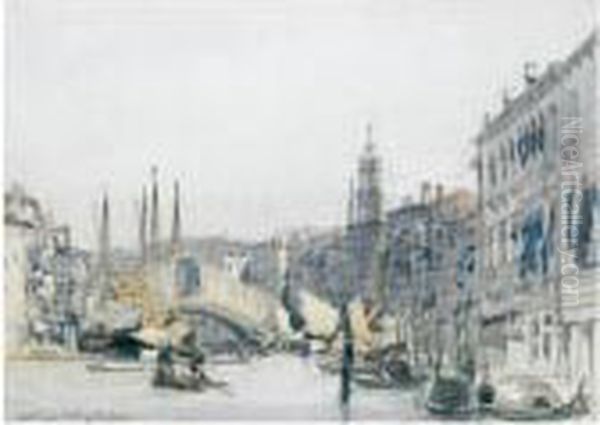 The Grand Canal, Venice, Looking Towards The Rialto Bridge Oil Painting by William Callow