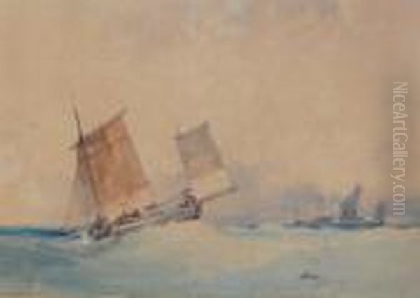 Sailing Boats In A Stiff Breeze Oil Painting by William Callow