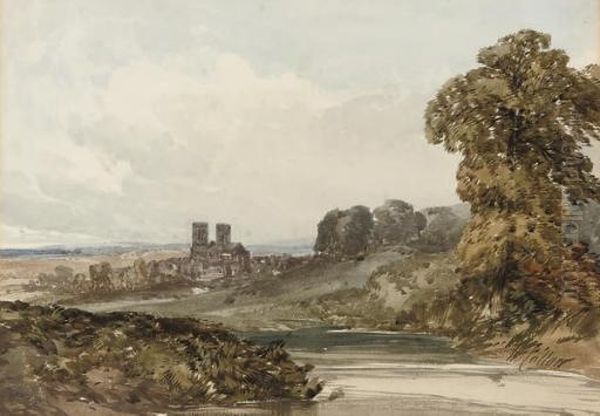 An Extensive Landscape With A Cathedral Oil Painting by William Callow