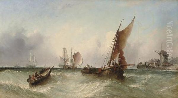 A Busy Day Off The Harbour Mouth Oil Painting by William Callow