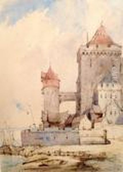 Rws -- Coastal Fort Oil Painting by William Callow