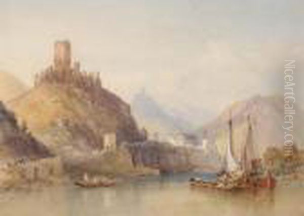 Castle And Town Of Cochem On The Moselle Oil Painting by William Callow