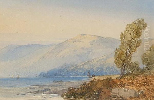 A Mountain Lake Oil Painting by William Callow