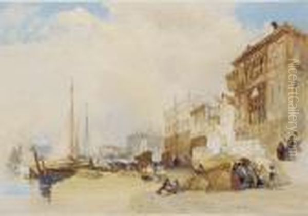 The Riva Degli Schiavoni, 
Looking Towards The Danieli Hotel, Thedoge's Palace And The Libraria, 
Venice Oil Painting by William Callow