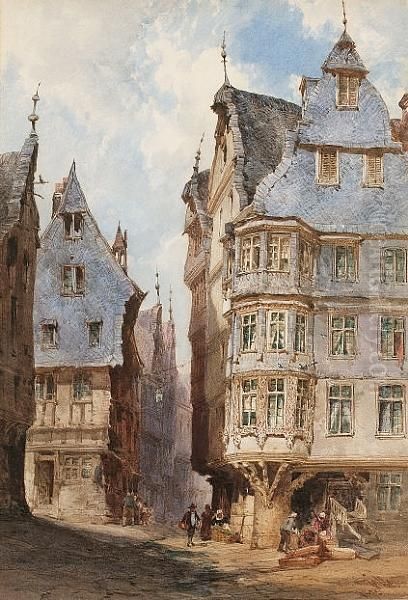 Houses At Trarbach On The Moselle Oil Painting by William Callow