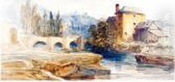 A Bridge Over A River Oil Painting by William Callow