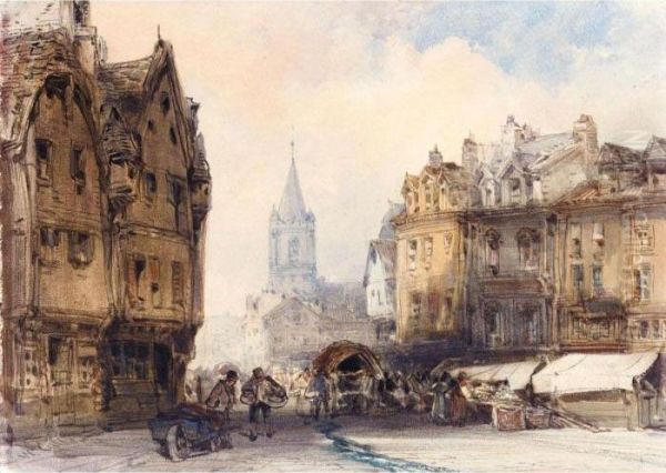 A Continental Market Place Oil Painting by William Callow