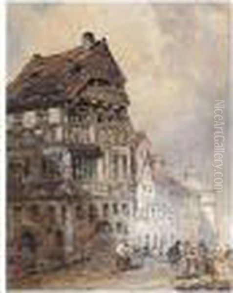 A Street Scene, Nuremberg Oil Painting by William Callow