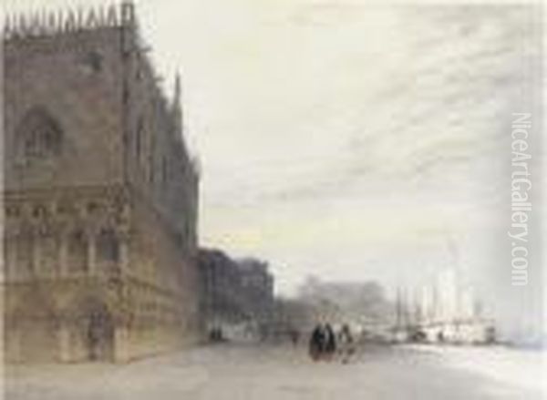 The Doges' Palace And The Riva Degli Sciavoni Oil Painting by William Callow