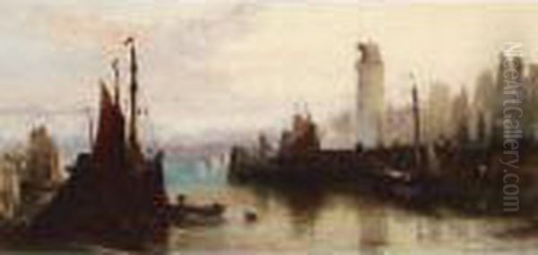 Harbour At Dusk Oil Painting by William Callow