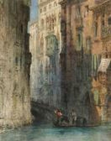 A Gondola On A Venetian Canal, Italy Oil Painting by William Callow