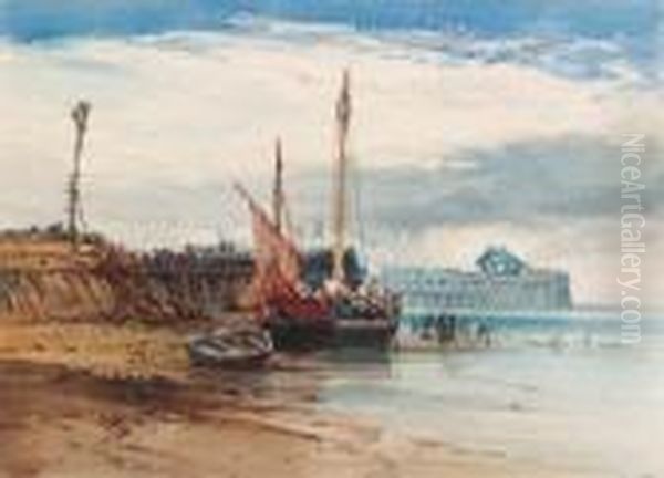 Boulogne At Low Tide, France Oil Painting by William Callow