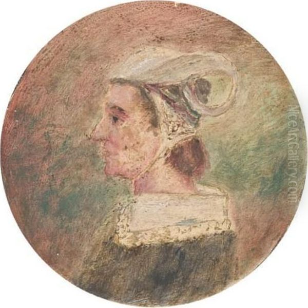 Femme De Profil A La Coiffe Oil Painting by Adolphe Felix Cals