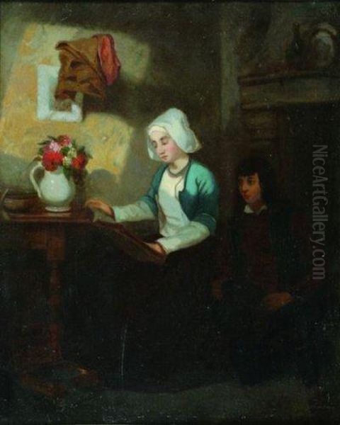 La Lecture Oil Painting by Adolphe Felix Cals