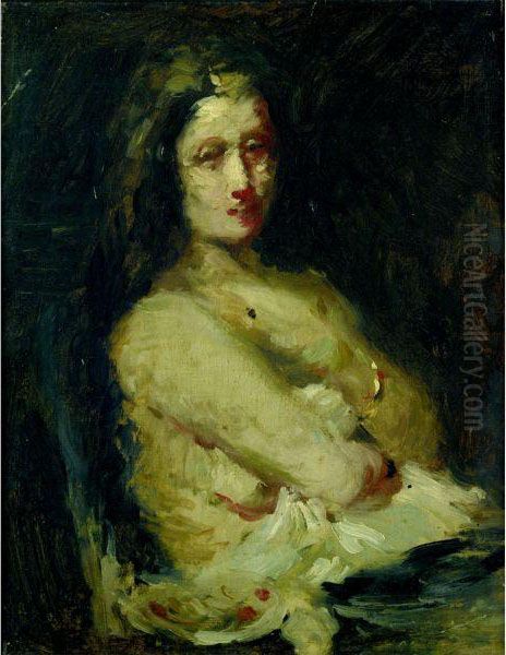 Buste De Jeune Femme, Bras Plies Sur La Poitrine Oil Painting by Adolphe Felix Cals