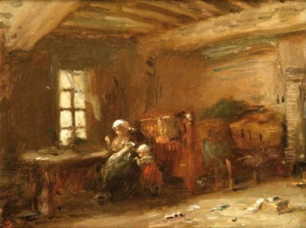 Interieur Rustique A Honfleur Oil Painting by Adolphe Felix Cals