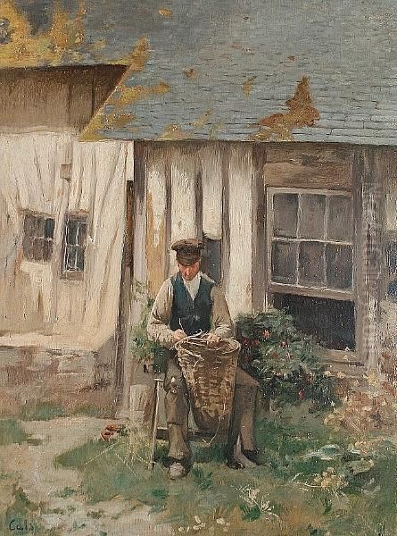 The Basket Weaver Oil Painting by Adolphe Felix Cals