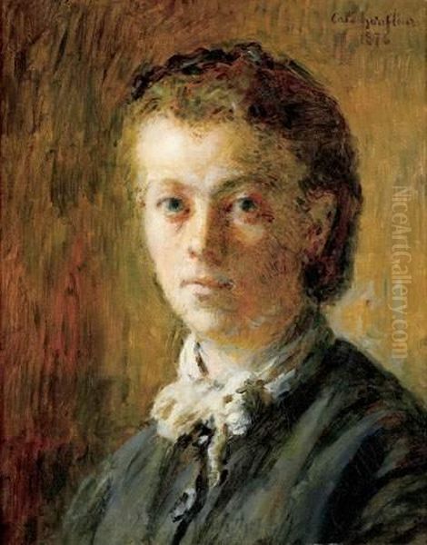 Portrait De Jeune Femme De Trois Quarts Oil Painting by Adolphe Felix Cals