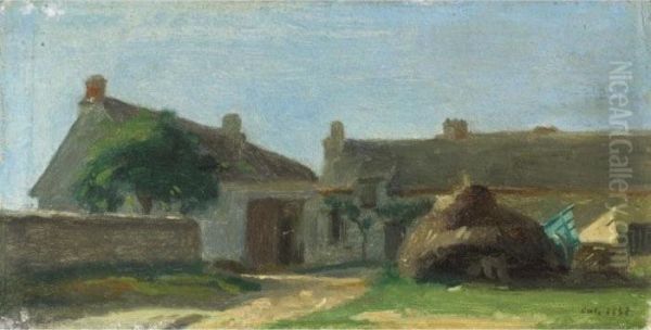 La Ferme En Normandie [, A Farm 
In Normandy, Oil On Canvas Laid Down On Panel, Signed And Dated 1858 
(?)] Oil Painting by Adolphe Felix Cals