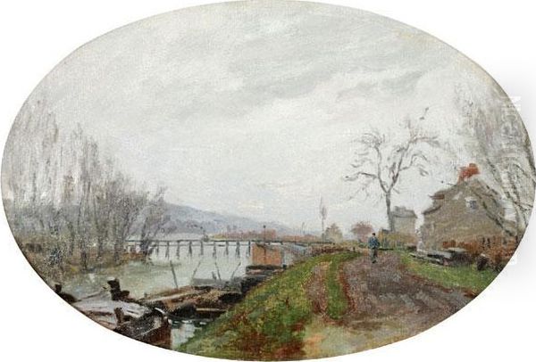 Bord De L'oise Oil Painting by Adolphe Felix Cals