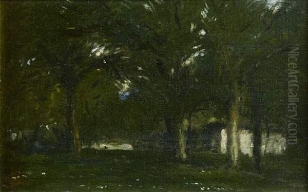 Arbres Devant La Chapelle De Grace A Honfleur Oil Painting by Adolphe Felix Cals