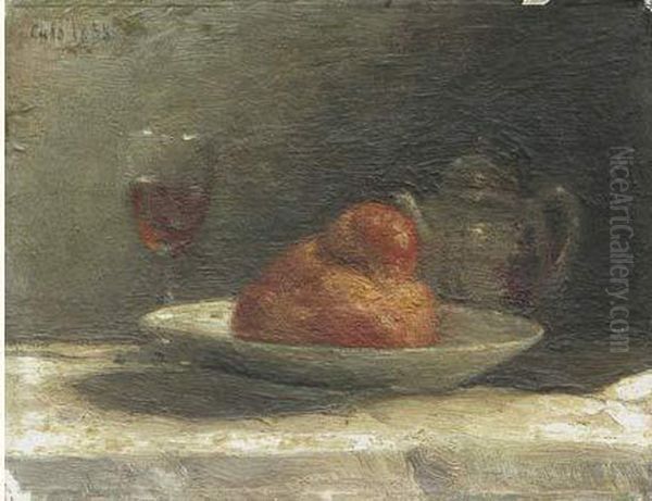 Nature Morte A La Brioche Oil Painting by Adolphe Felix Cals