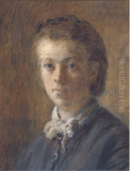 Portrait Of A Woman Oil Painting by Adolphe Felix Cals