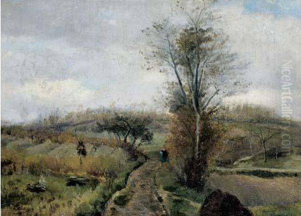 Un Promeneur Dans Le Bocage. Oil Painting by Adolphe Felix Cals