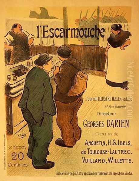 Reproduction of a poster advertising LEscarmouche a weekly illustrated journal Oil Painting by Henri-Gabriel Ibels