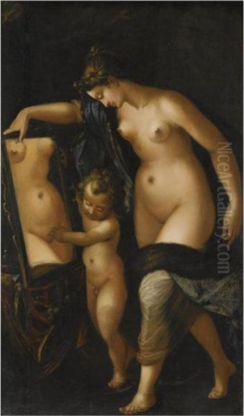 Venus And Cupid Oil Painting by Luca Cambiaso