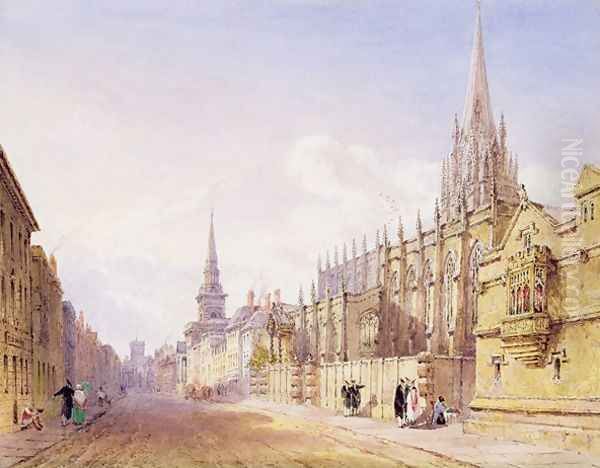 Scholars and Figures outside St Mary Magdalen Church Oxford Oil Painting by Joseph Murray Ince