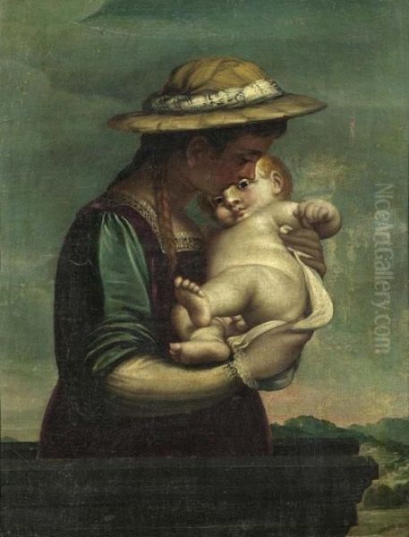 Madonna Mit Kind (la Madonna Del Cappello). Oil Painting by Luca Cambiaso