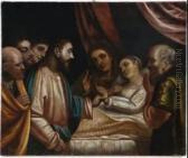 'cristo Che Resuscita La Figlia Di Jairo', 1570-1575 Oil Painting by Luca Cambiaso