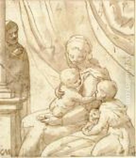 The Virgin And Child With Infant Saint John The Baptist Oil Painting by Luca Cambiaso