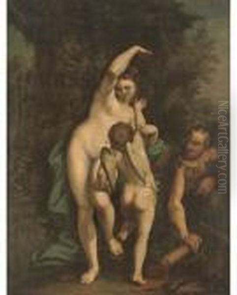 Venus And Cupid With A Satyr Oil Painting by Luca Cambiaso