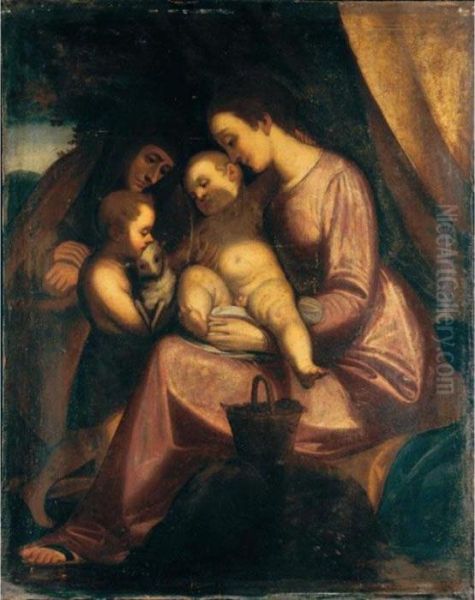 Madonna Col Bambino, San Giovannino E Sant'anna Oil Painting by Luca Cambiaso