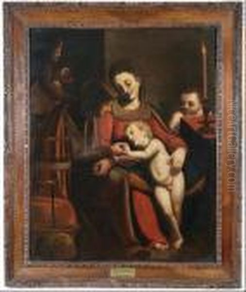 Sacra Famiglia Con S Anna E S Giovannino Oil Painting by Luca Cambiaso