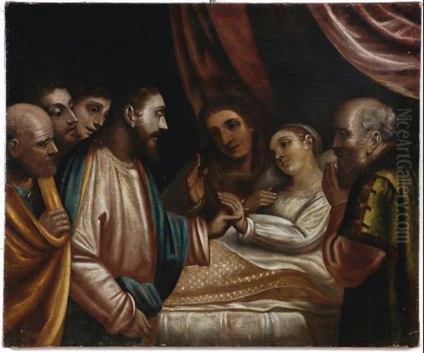 'cristo Che Resuscita La Figlia Di Jairo' 1570-1575 Oil Painting by Luca Cambiaso